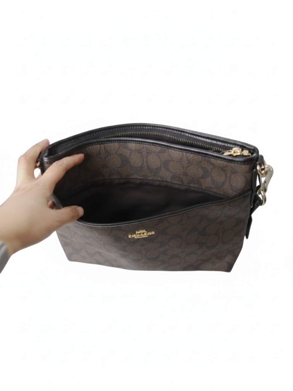 Coach F58297 Signature File Shoulder Bag Messenger Brown Black C Work School EUC - Picture 11 of 15